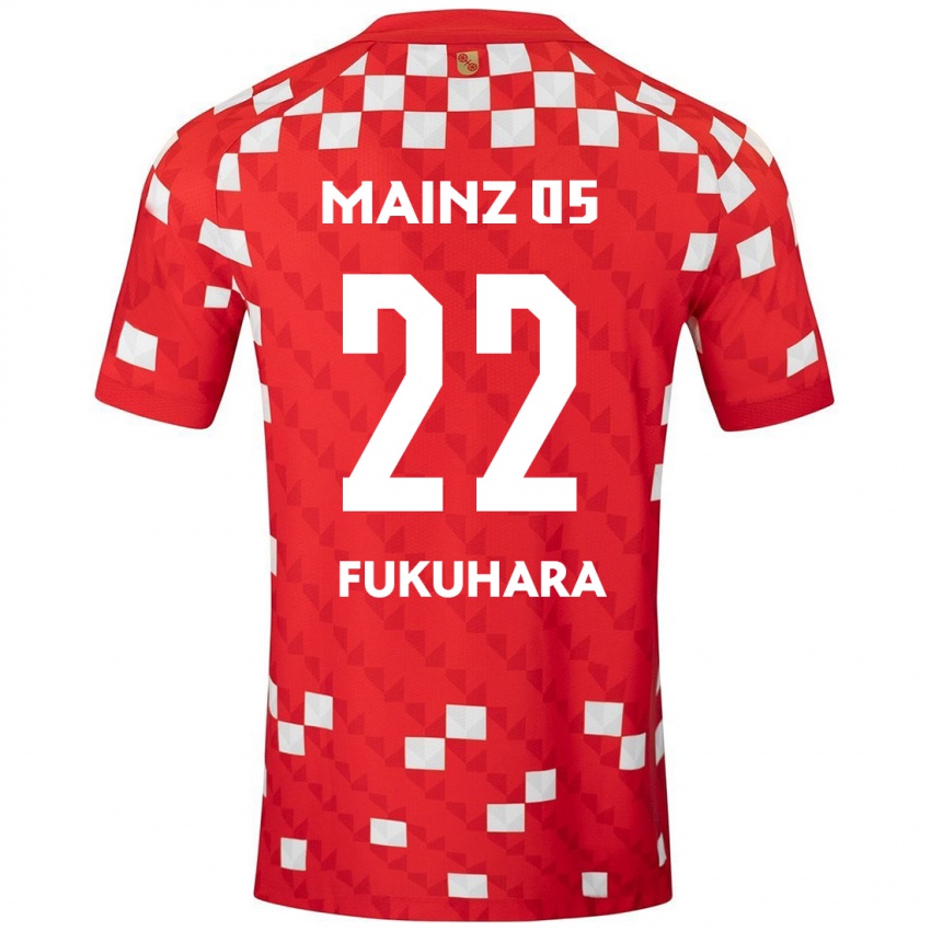 Niño Camiseta Yuuka Fukuhara #22 Blanco Rojo 1ª Equipación 2024/25 La Camisa