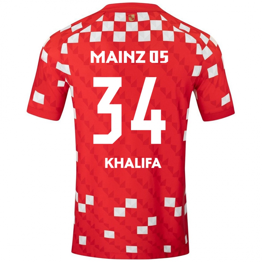 Niño Camiseta Sarah Khalifa #34 Blanco Rojo 1ª Equipación 2024/25 La Camisa