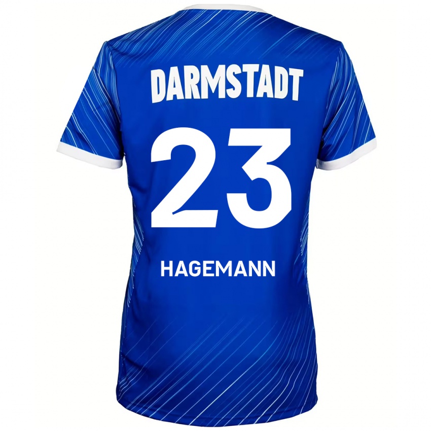 Niño Camiseta Emil Hagemann #23 Azul Blanco 1ª Equipación 2024/25 La Camisa