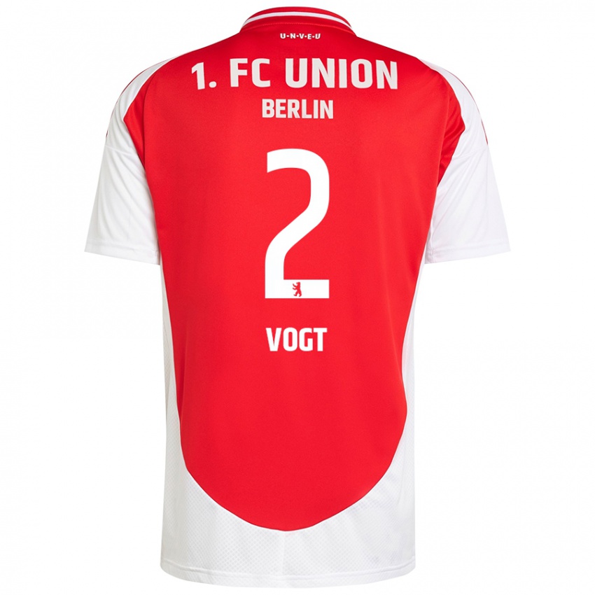 Niño Camiseta Kevin Vogt #2 Rojo Blanco 1ª Equipación 2024/25 La Camisa