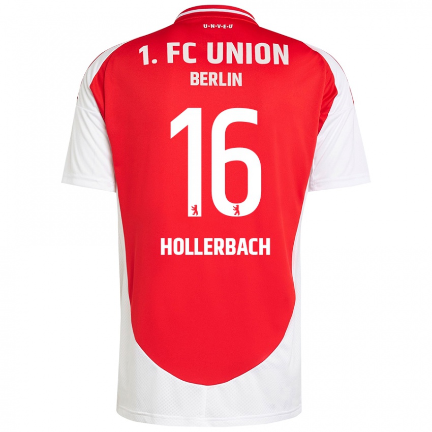 Niño Camiseta Benedict Hollerbach #16 Rojo Blanco 1ª Equipación 2024/25 La Camisa