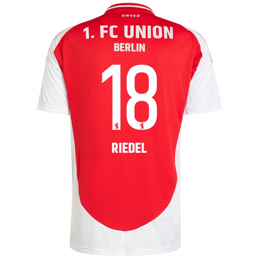 Niño Camiseta Aaron Riedel #18 Rojo Blanco 1ª Equipación 2024/25 La Camisa