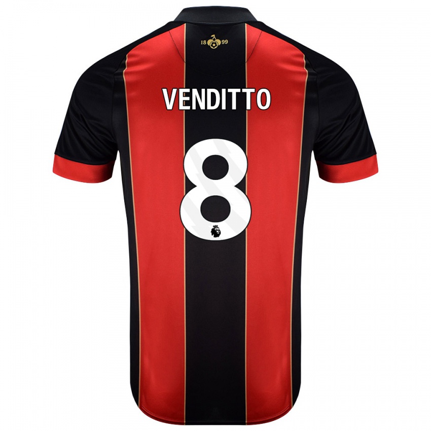 Niño Camiseta Olivia Venditto #8 Rojo Negro 1ª Equipación 2024/25 La Camisa