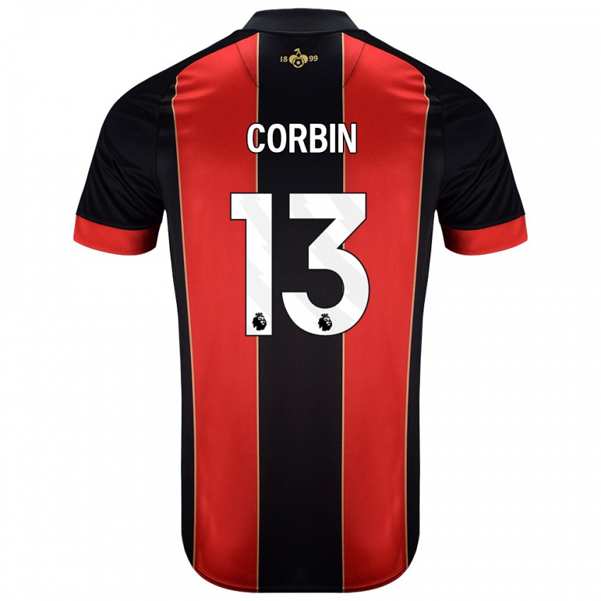 Niño Camiseta Helen Corbin #13 Rojo Negro 1ª Equipación 2024/25 La Camisa