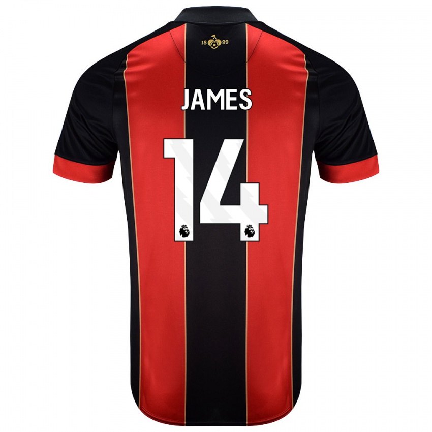 Niño Camiseta Katie James #14 Rojo Negro 1ª Equipación 2024/25 La Camisa