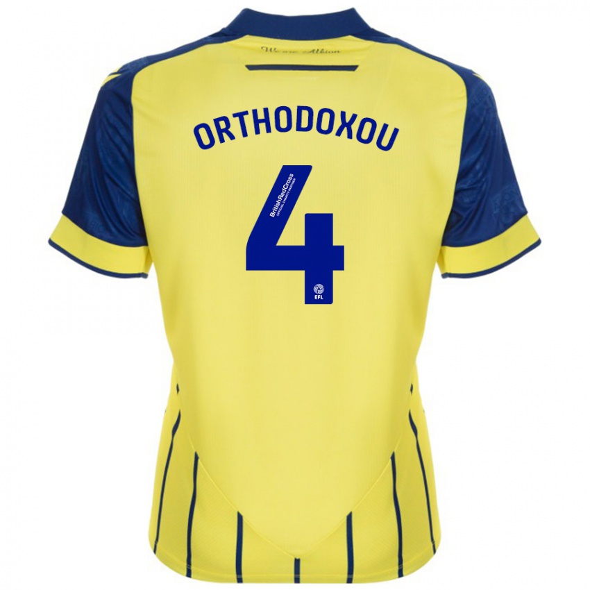 Niño Camiseta Francesca Orthodoxou #4 Amarillo Azul 2ª Equipación 2024/25 La Camisa