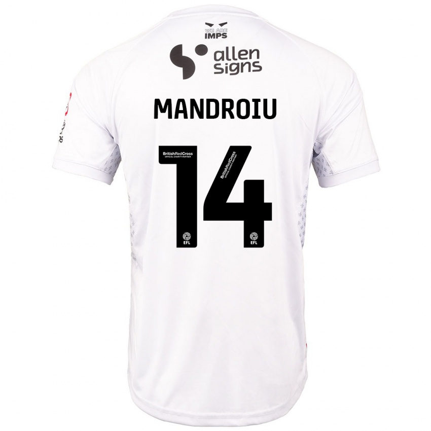 Niño Camiseta Daniel Mandroiu #14 Rojo Blanco 2ª Equipación 2024/25 La Camisa