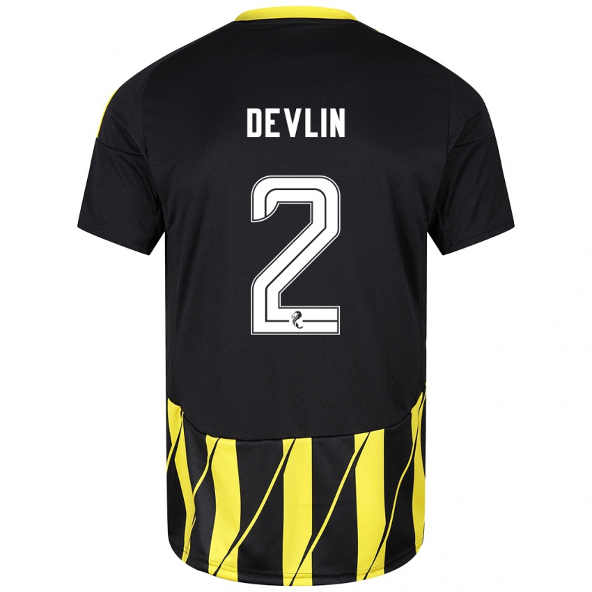 Niño Camiseta Nicky Devlin #2 Negro Amarillo 2ª Equipación 2024/25 La Camisa