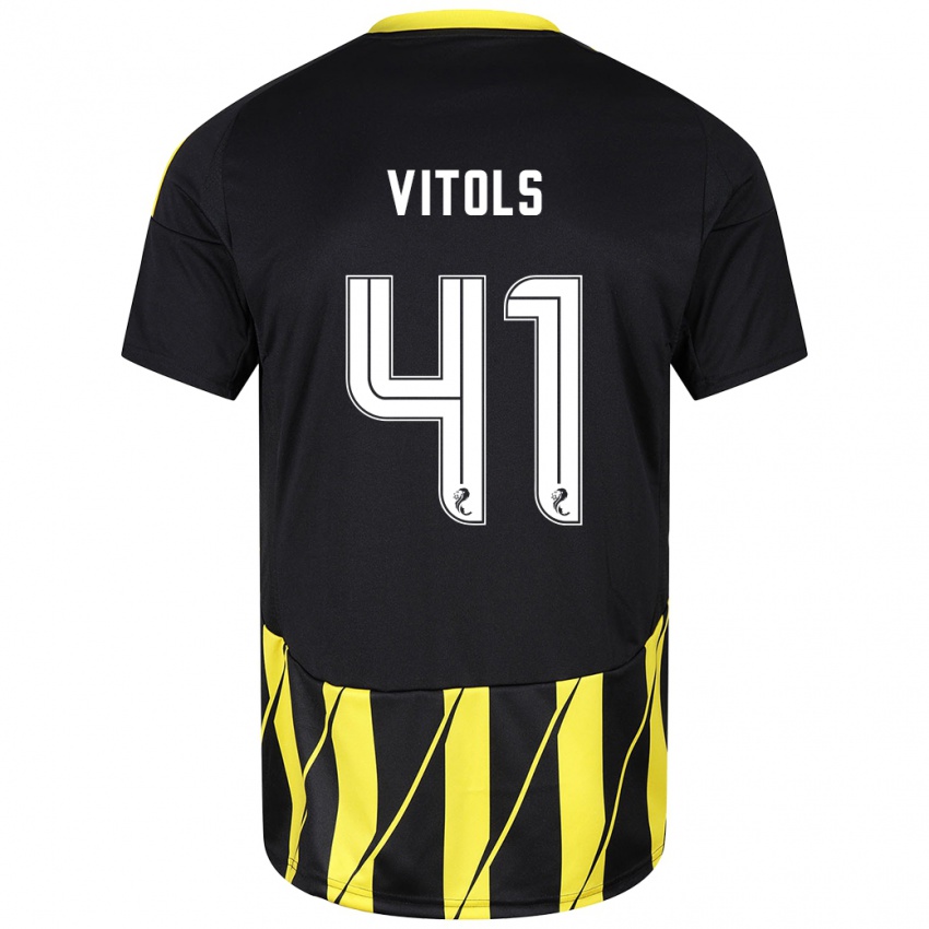 Niño Camiseta Rodrigo Vitols #41 Negro Amarillo 2ª Equipación 2024/25 La Camisa