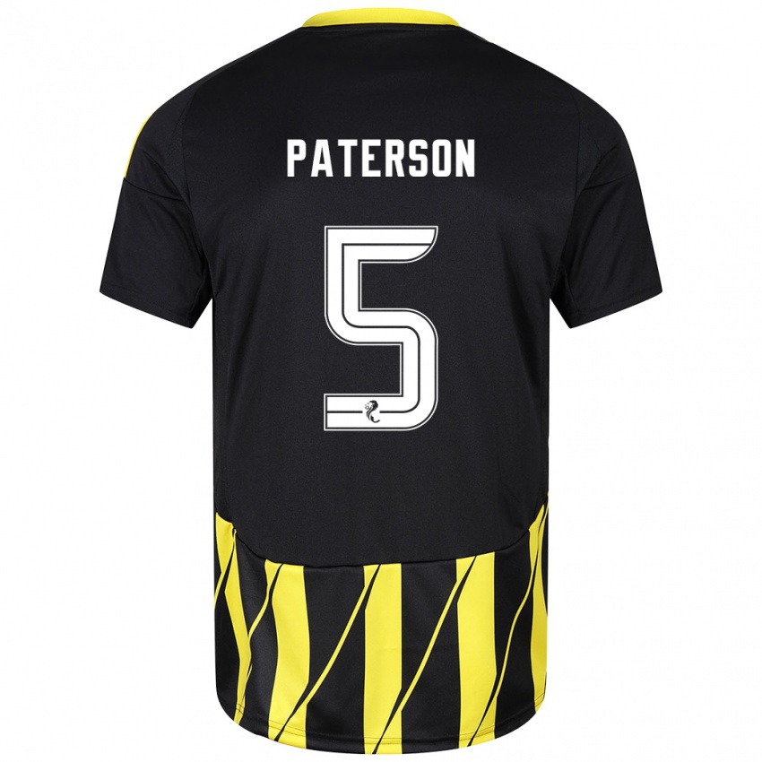 Niño Camiseta Donna Paterson #5 Negro Amarillo 2ª Equipación 2024/25 La Camisa