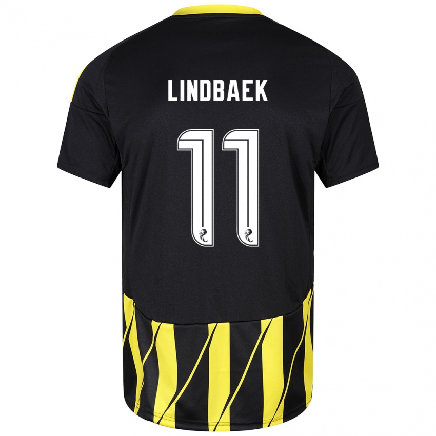 Niño Camiseta Adele Lindbaek #11 Negro Amarillo 2ª Equipación 2024/25 La Camisa