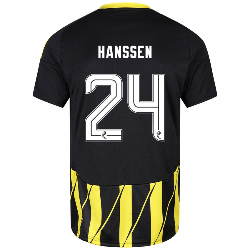 Niño Camiseta Nadine Hanssen #24 Negro Amarillo 2ª Equipación 2024/25 La Camisa