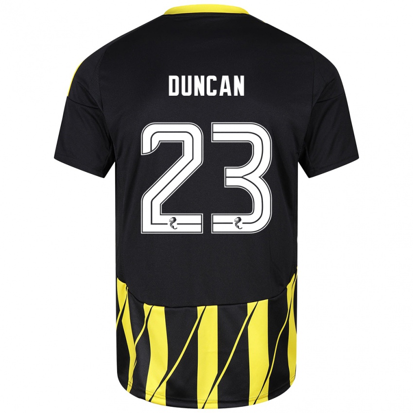 Niño Camiseta Ryan Duncan #23 Negro Amarillo 2ª Equipación 2024/25 La Camisa