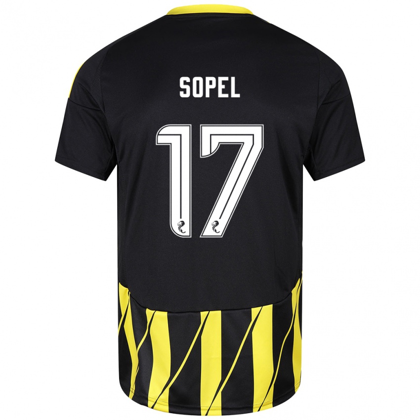 Niño Camiseta Nadia Sopel #17 Negro Amarillo 2ª Equipación 2024/25 La Camisa