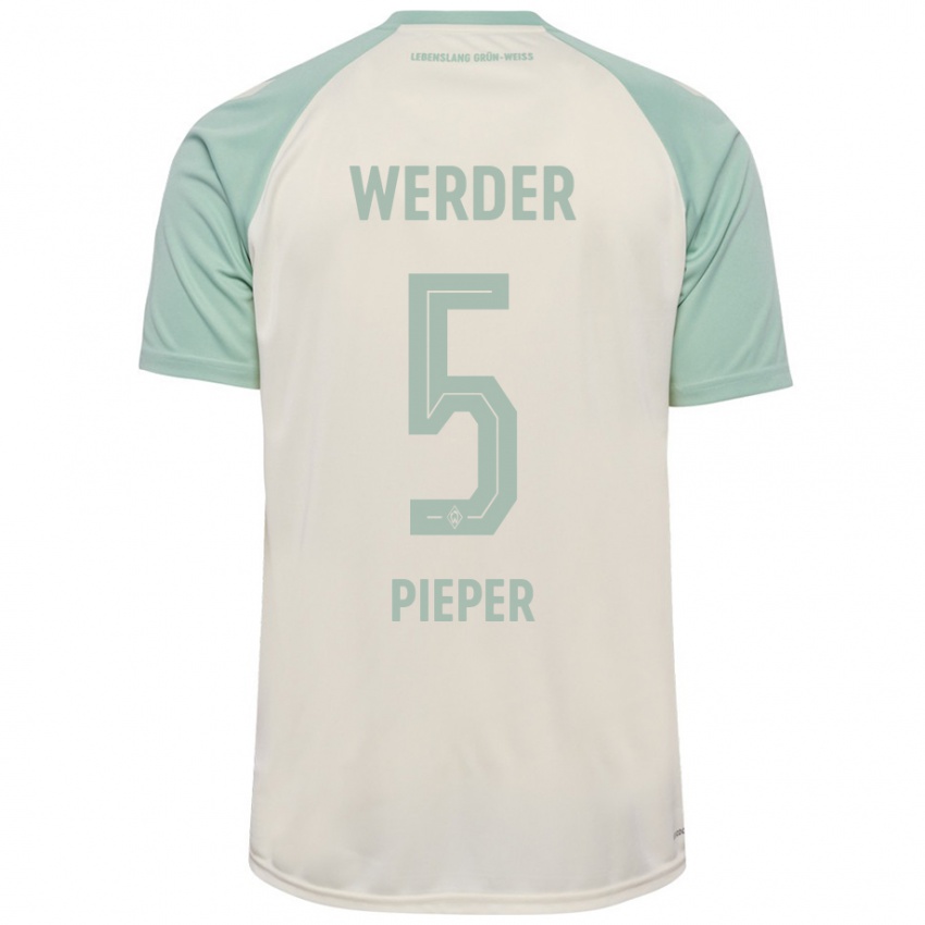 Niño Camiseta Amos Pieper #5 Blanquecino Verde Claro 2ª Equipación 2024/25 La Camisa