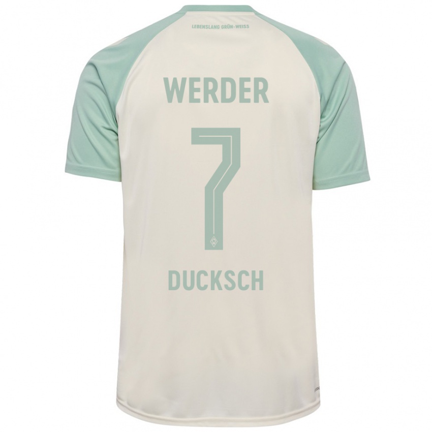 Niño Camiseta Marvin Ducksch #7 Blanquecino Verde Claro 2ª Equipación 2024/25 La Camisa