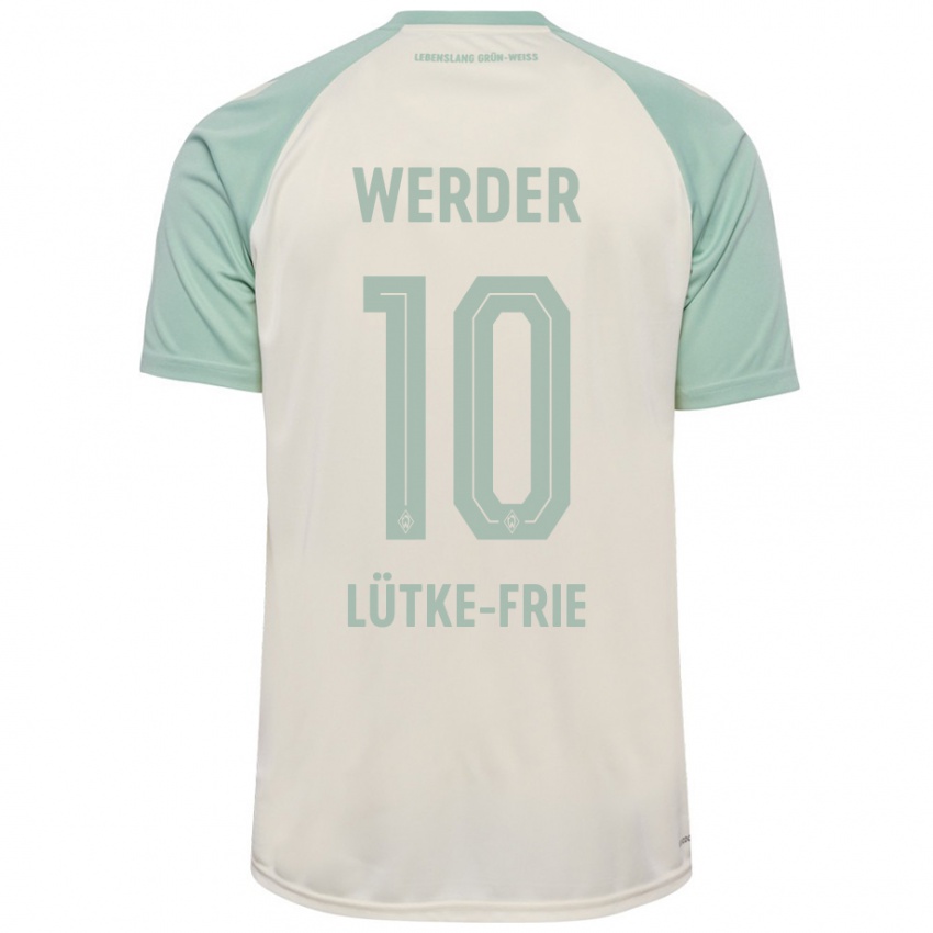 Niño Camiseta Dennis Lütke-Frie #10 Blanquecino Verde Claro 2ª Equipación 2024/25 La Camisa