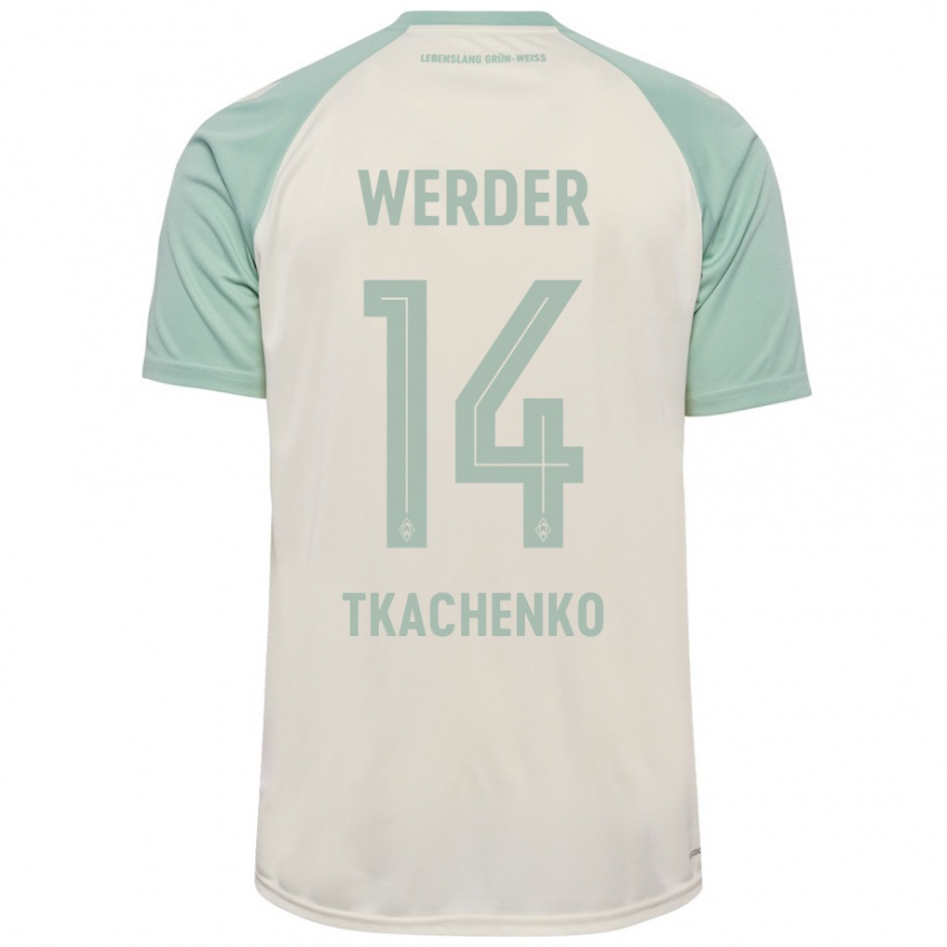 Niño Camiseta Oleksandr Tkachenko #14 Blanquecino Verde Claro 2ª Equipación 2024/25 La Camisa