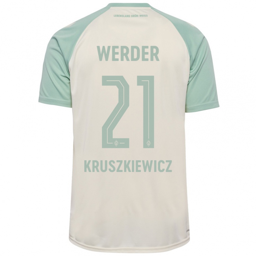 Niño Camiseta Jakub Kruszkiewicz #21 Blanquecino Verde Claro 2ª Equipación 2024/25 La Camisa