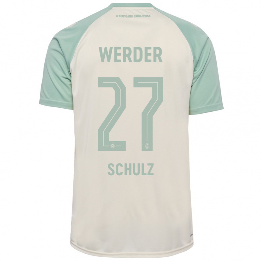 Niño Camiseta Ole Schulz #27 Blanquecino Verde Claro 2ª Equipación 2024/25 La Camisa