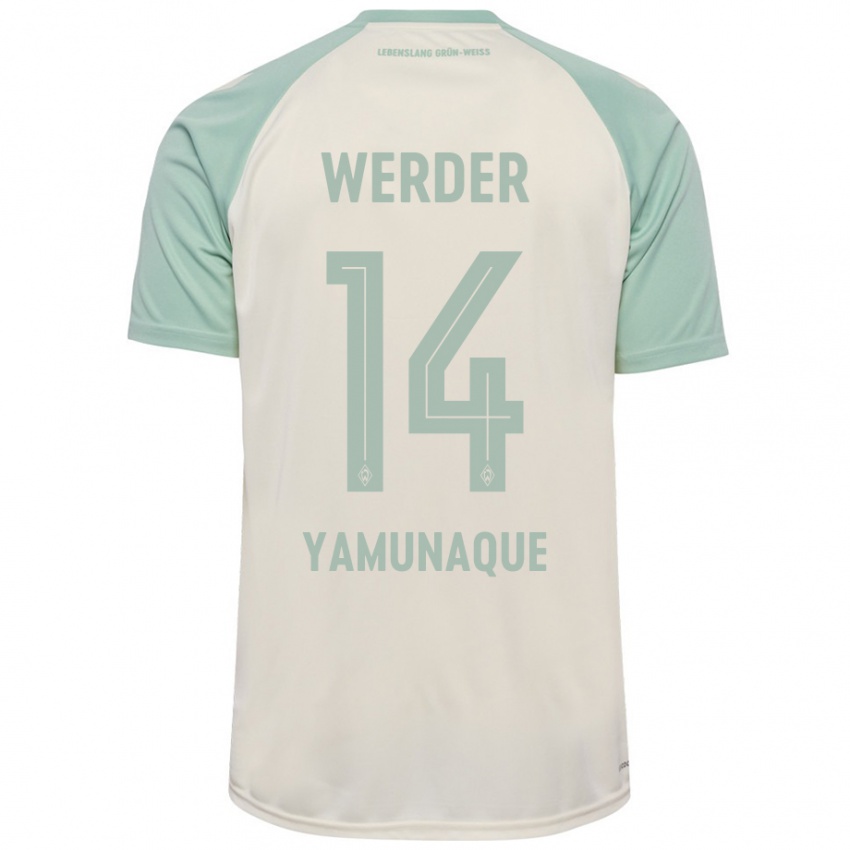 Niño Camiseta Rafael Pascual Ramirez Yamunaque #14 Blanquecino Verde Claro 2ª Equipación 2024/25 La Camisa