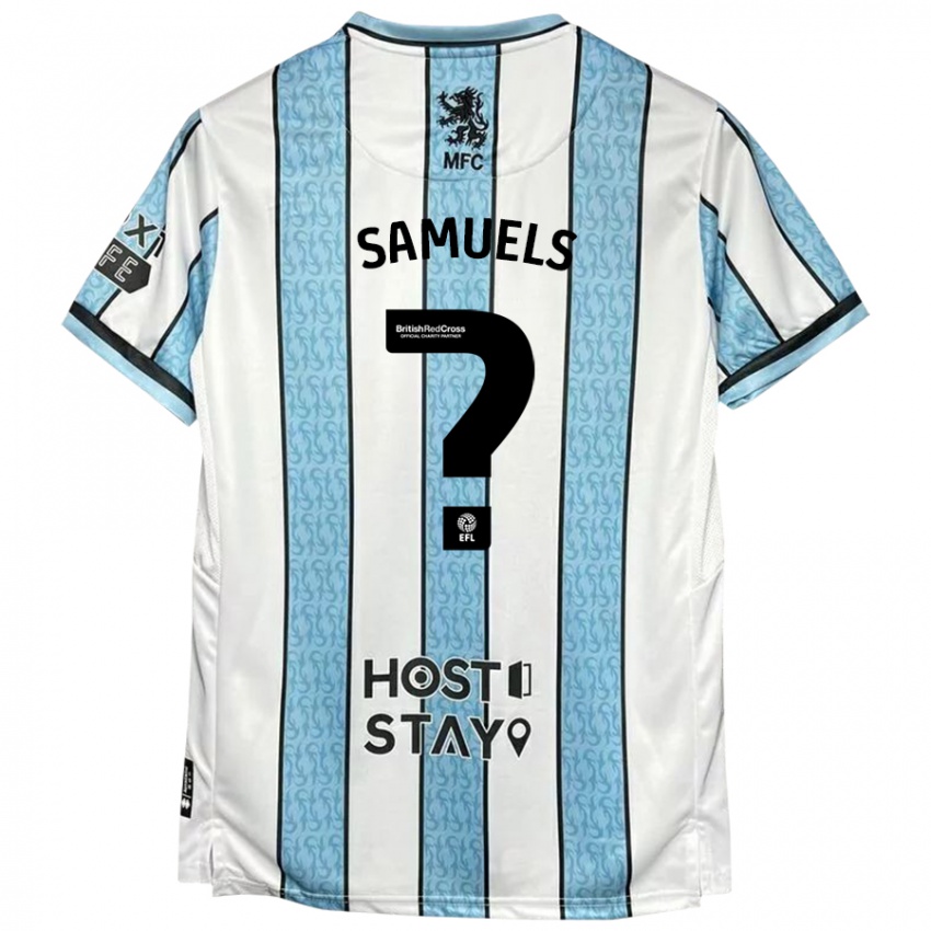 Niño Camiseta Oliver Samuels #0 Blanco Azul 2ª Equipación 2024/25 La Camisa