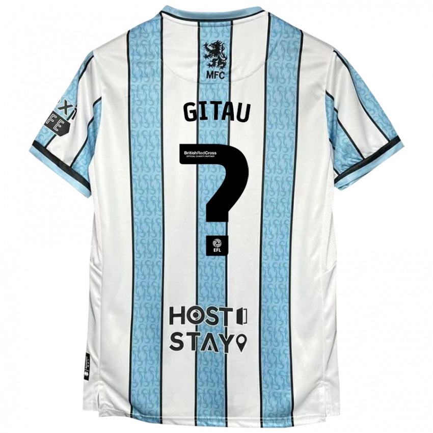 Niño Camiseta George Gitau #0 Blanco Azul 2ª Equipación 2024/25 La Camisa