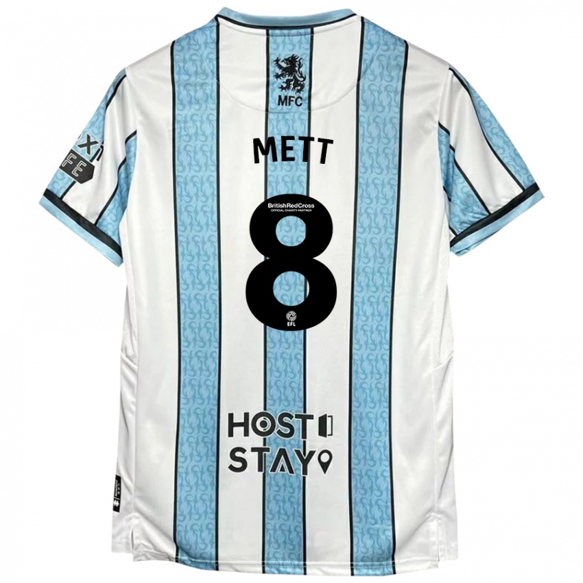 Niño Camiseta Jessica Mett #8 Blanco Azul 2ª Equipación 2024/25 La Camisa