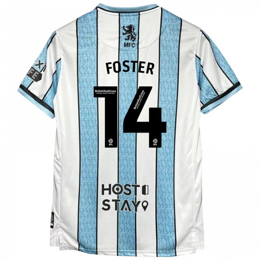 Niño Camiseta Emma Foster #14 Blanco Azul 2ª Equipación 2024/25 La Camisa