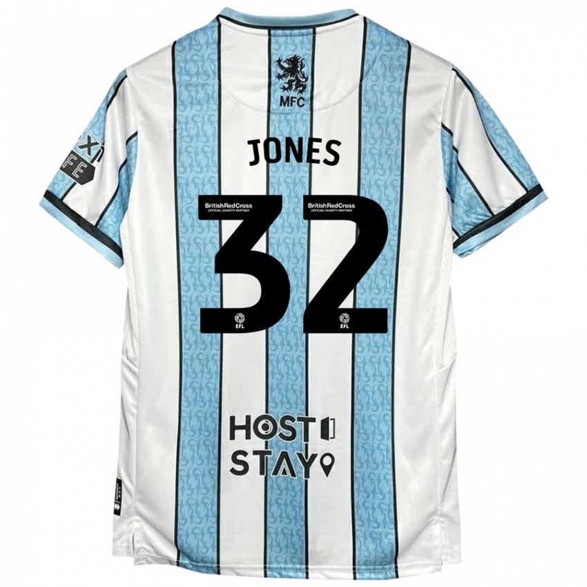 Niño Camiseta Jamie Jones #32 Blanco Azul 2ª Equipación 2024/25 La Camisa