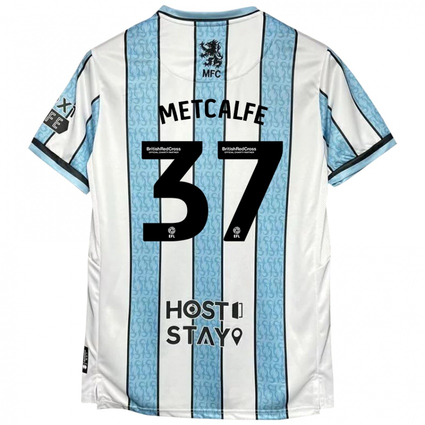 Niño Camiseta Max Metcalfe #37 Blanco Azul 2ª Equipación 2024/25 La Camisa