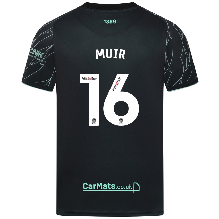 Niño Camiseta Chene Muir #16 Negro Verde 2ª Equipación 2024/25 La Camisa