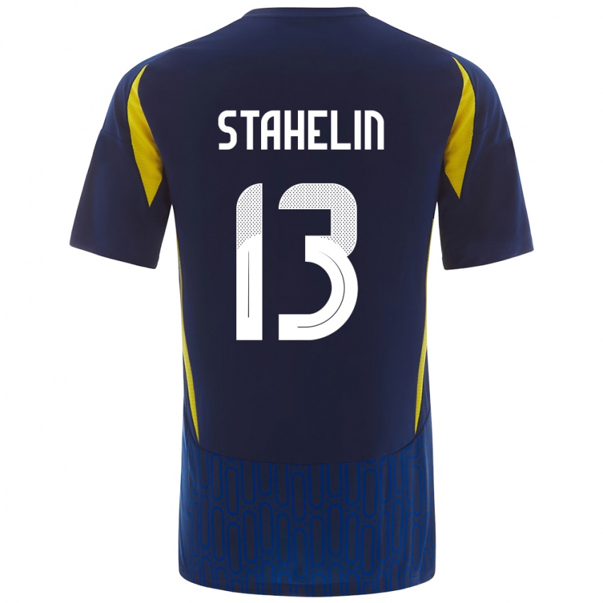 Niño Camiseta Izabela Stahelin #13 Azul Amarillo 2ª Equipación 2024/25 La Camisa