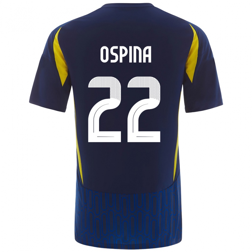 Niño Camiseta David Ospina #22 Azul Amarillo 2ª Equipación 2024/25 La Camisa