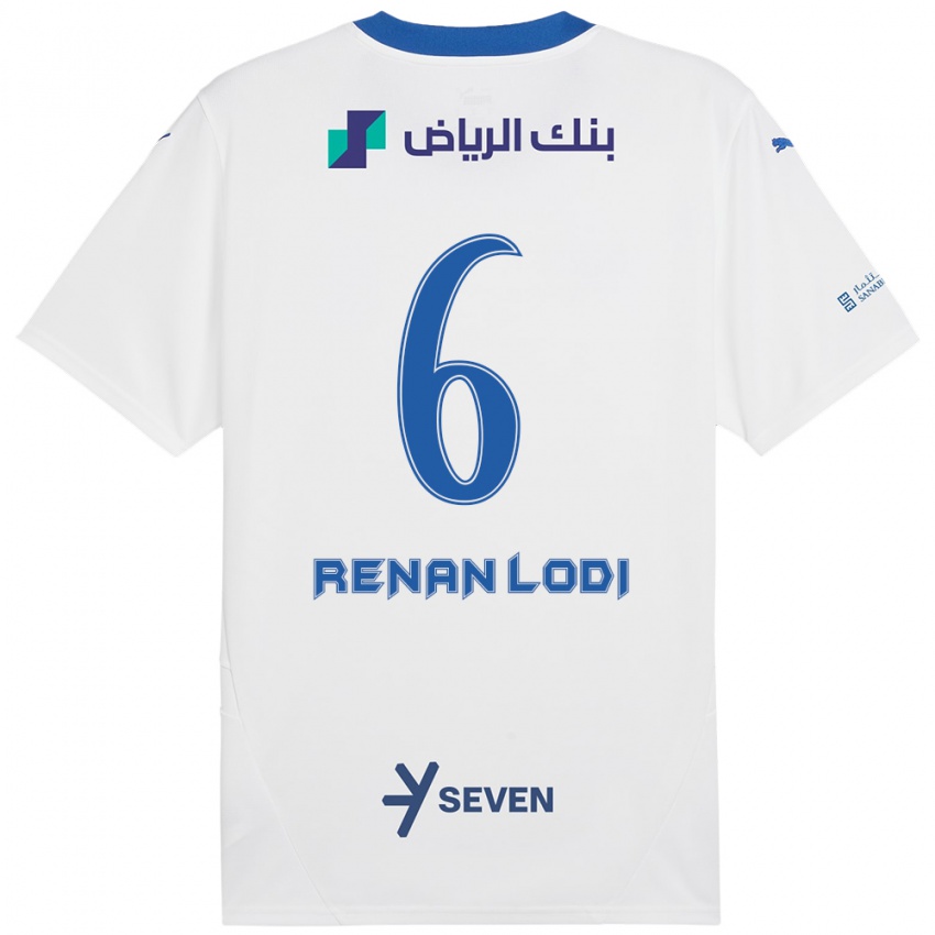 Niño Camiseta Renan Lodi #6 Blanco Azul 2ª Equipación 2024/25 La Camisa