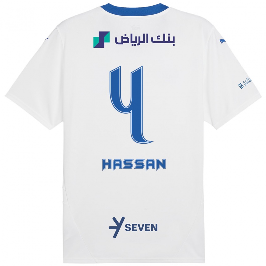 Niño Camiseta Eman Hassan #4 Blanco Azul 2ª Equipación 2024/25 La Camisa