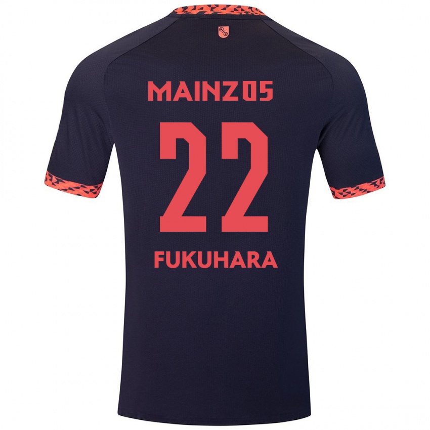 Niño Camiseta Yuuka Fukuhara #22 Azul Coral Rojo 2ª Equipación 2024/25 La Camisa