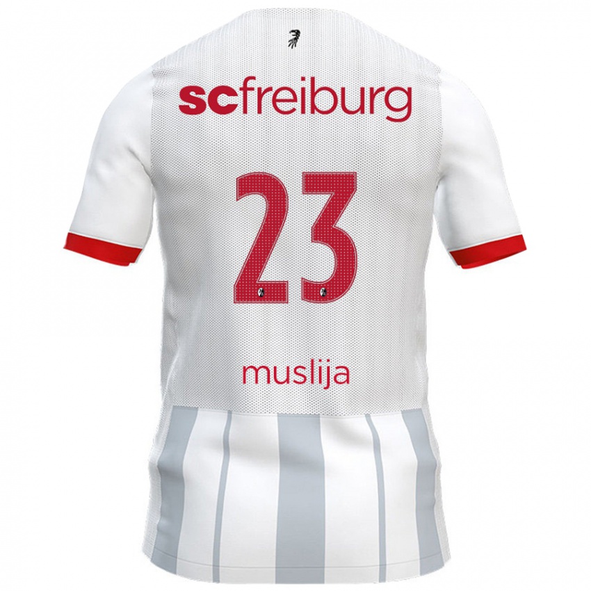 Niño Camiseta Florent Muslija #23 Blanco Gris 2ª Equipación 2024/25 La Camisa