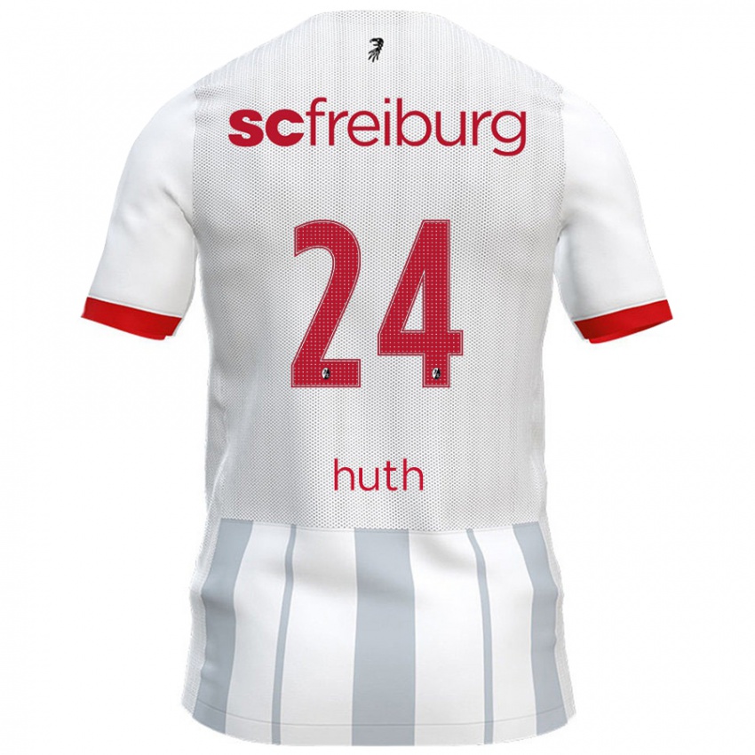 Niño Camiseta Jannik Huth #24 Blanco Gris 2ª Equipación 2024/25 La Camisa