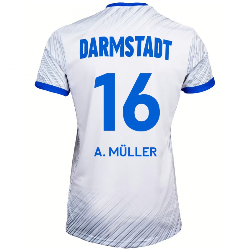 Niño Camiseta Andreas Müller #16 Blanco Azul 2ª Equipación 2024/25 La Camisa