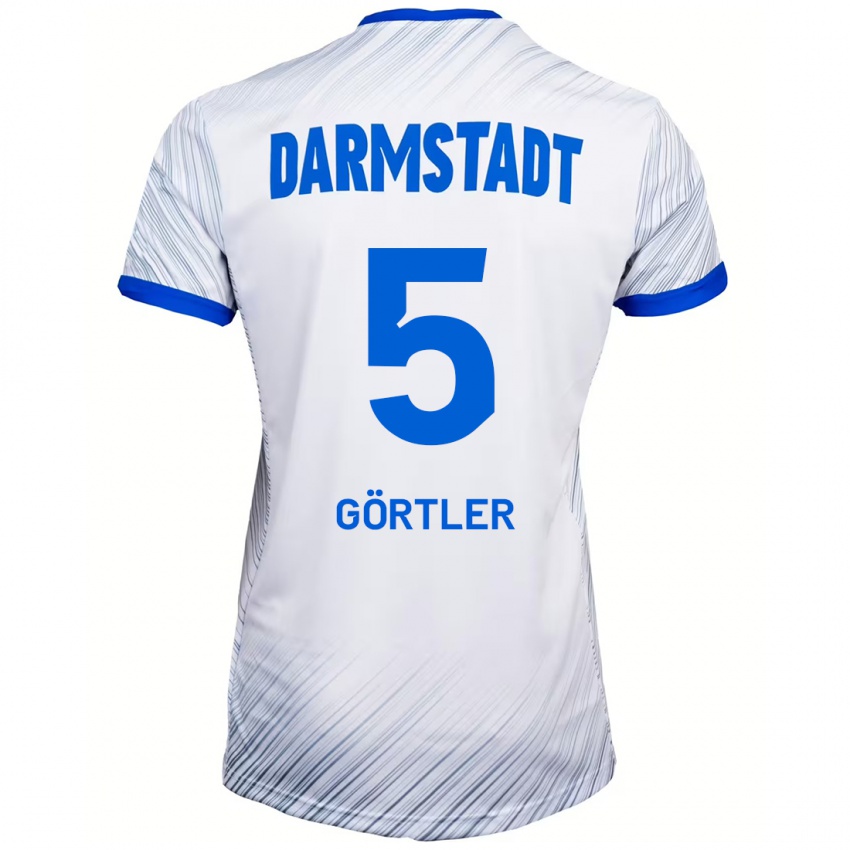 Niño Camiseta Bastian Görtler #5 Blanco Azul 2ª Equipación 2024/25 La Camisa