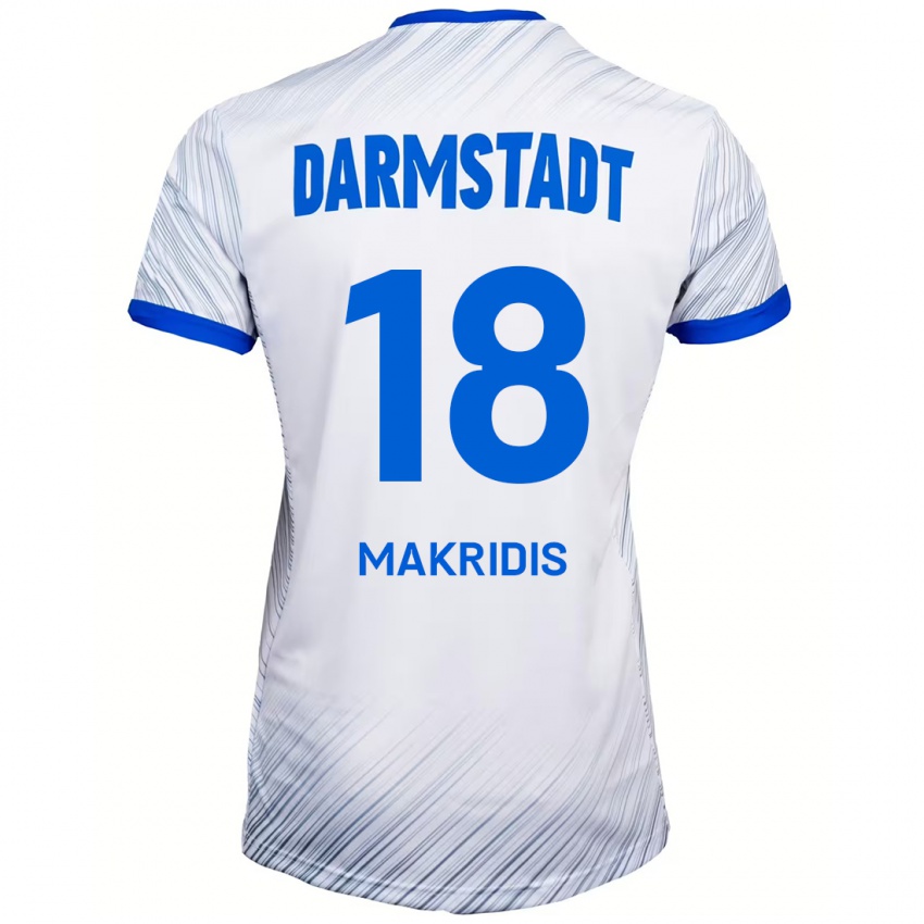 Niño Camiseta Georgios Makridis #18 Blanco Azul 2ª Equipación 2024/25 La Camisa