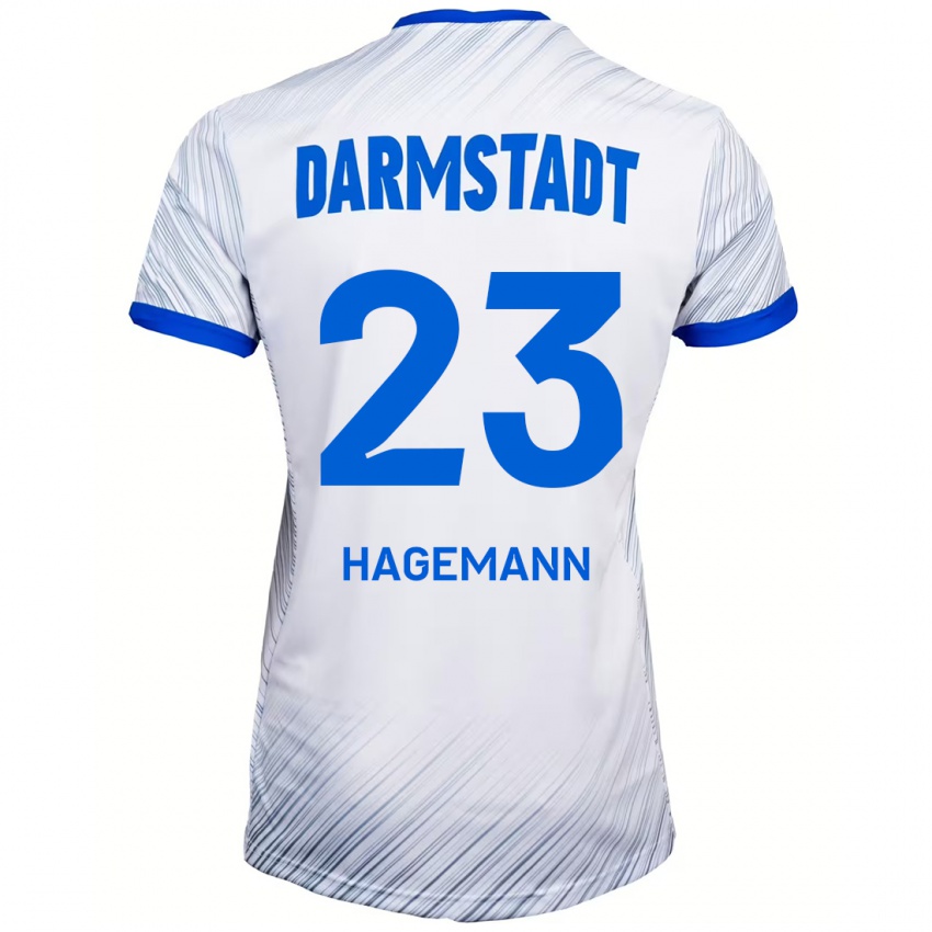 Niño Camiseta Emil Hagemann #23 Blanco Azul 2ª Equipación 2024/25 La Camisa