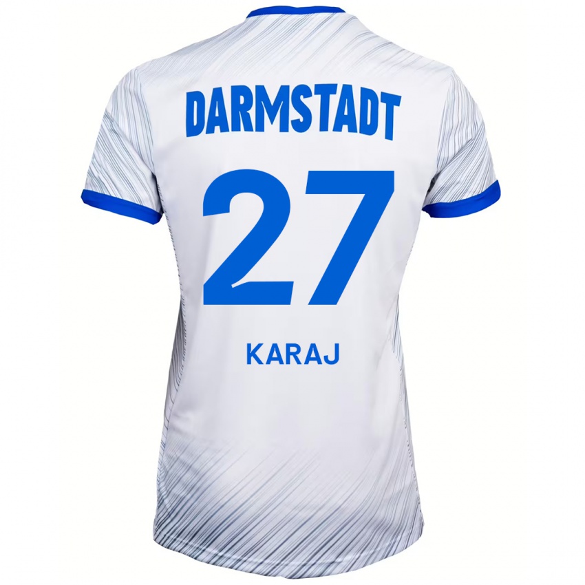 Niño Camiseta Eraldo Karaj #27 Blanco Azul 2ª Equipación 2024/25 La Camisa