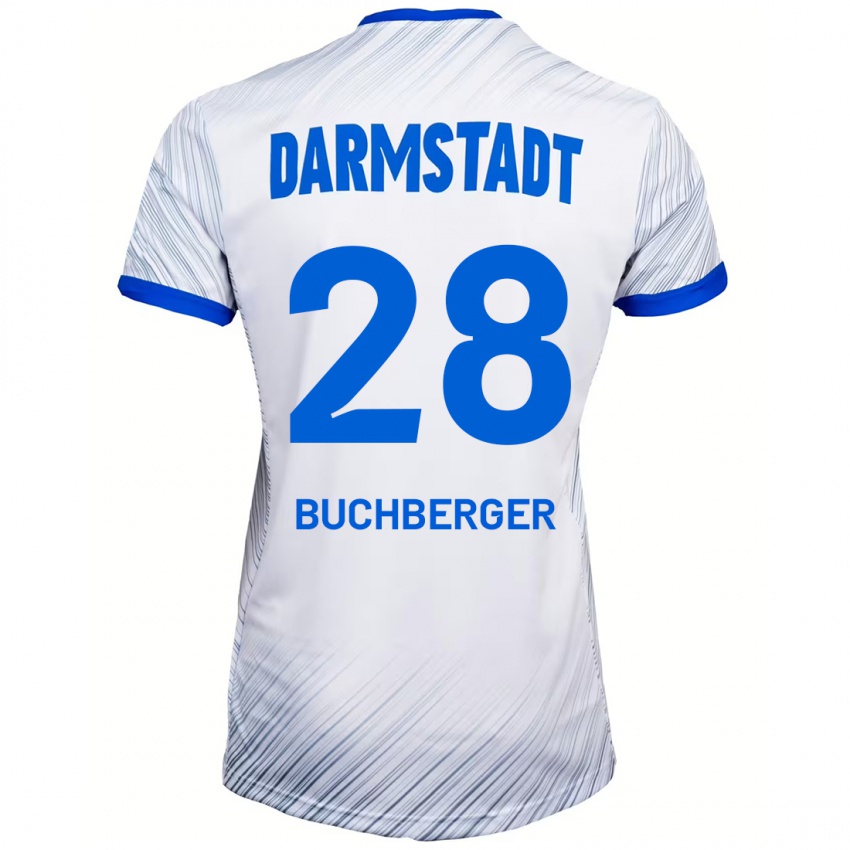 Niño Camiseta Jonas Buchberger #28 Blanco Azul 2ª Equipación 2024/25 La Camisa