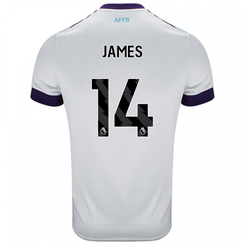 Niño Camiseta Katie James #14 Blanco Verde Púrpura 2ª Equipación 2024/25 La Camisa