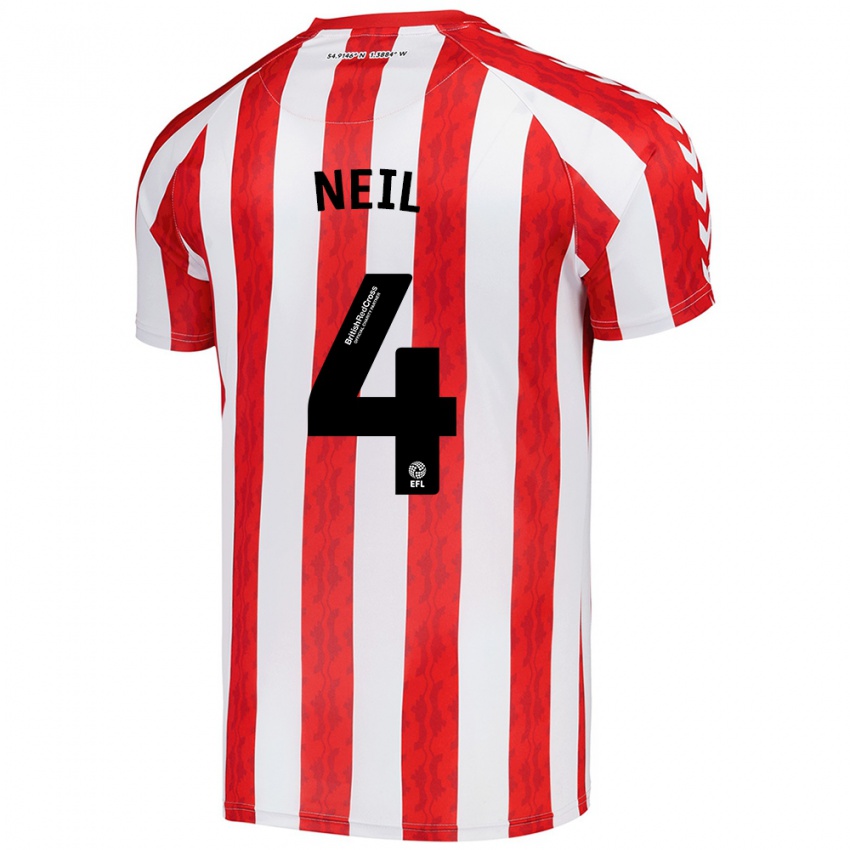 Hombre Camiseta Dan Neil #4 Rojo Blanco 1ª Equipación 2024/25 La Camisa