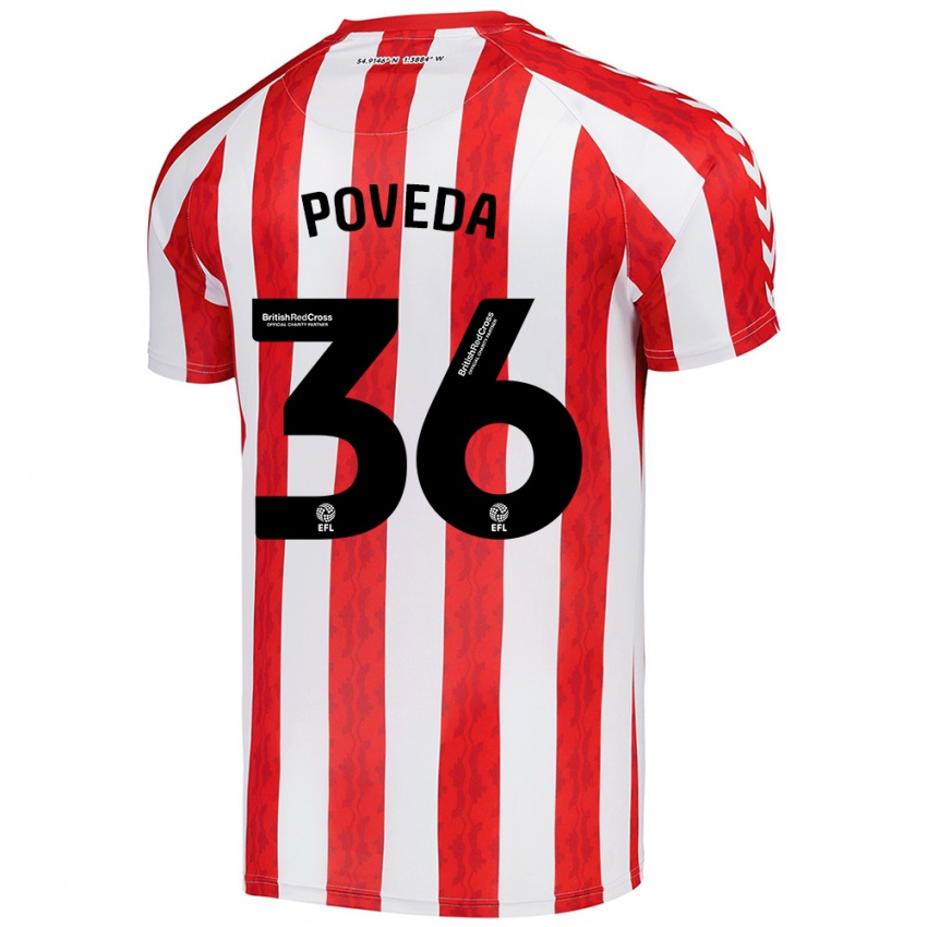 Hombre Camiseta Ian Poveda #36 Rojo Blanco 1ª Equipación 2024/25 La Camisa