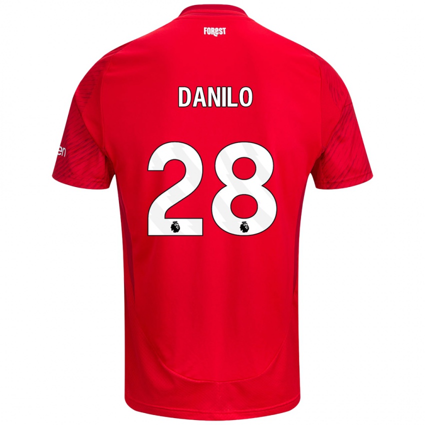 Hombre Camiseta Danilo #28 Rojo Blanco 1ª Equipación 2024/25 La Camisa