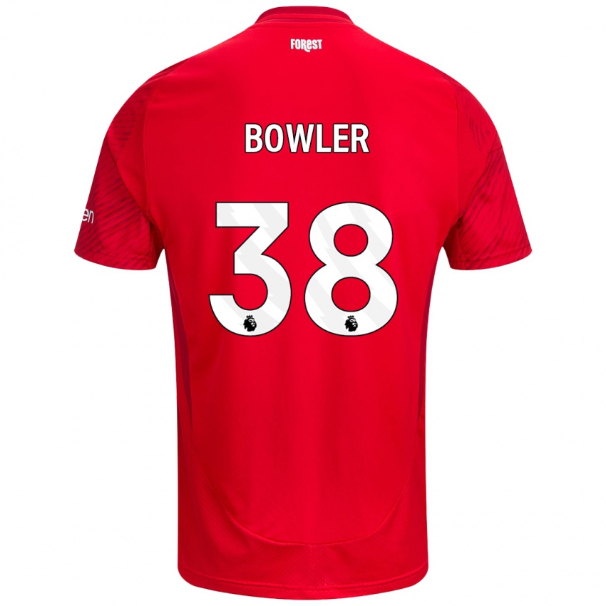 Hombre Camiseta Josh Bowler #38 Rojo Blanco 1ª Equipación 2024/25 La Camisa